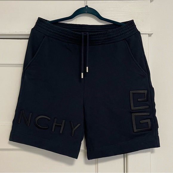 Like New Men’s Large Givenchy Bermuda Drawstring Shorts 4G Logo Embroidered Navy - Picture 3 of 14